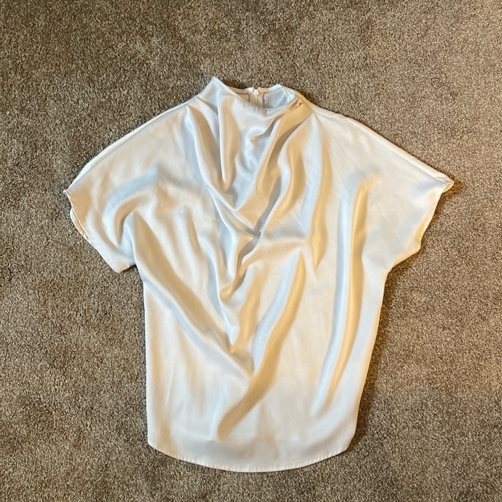NWOT silky white high cowl neck blouse